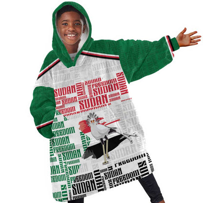 Personalized Sudan Kid Wearable Blanket Hoodie Secretary Bird With Typography Patterns - African Pride