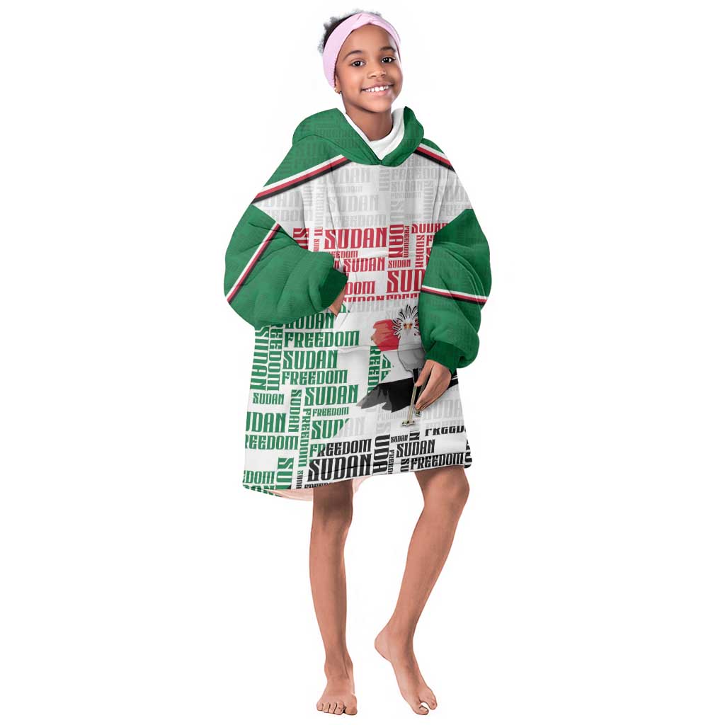 Personalized Sudan Kid Wearable Blanket Hoodie Secretary Bird With Typography Patterns - African Pride