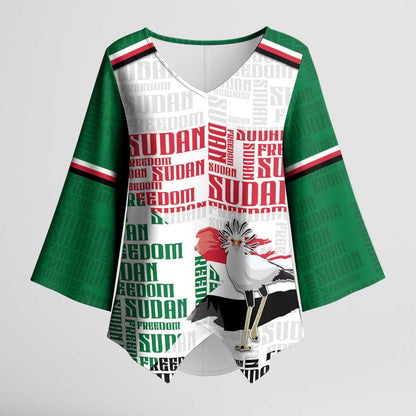 Personalized Sudan Kimono Sleeve Blouse Secretary Bird With Typography Patterns - African Pride