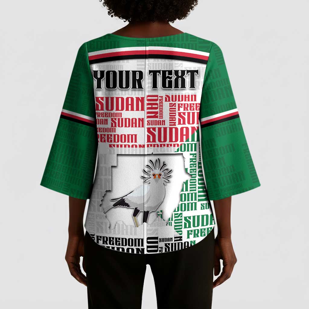 Personalized Sudan Kimono Sleeve Blouse Secretary Bird With Typography Patterns - African Pride