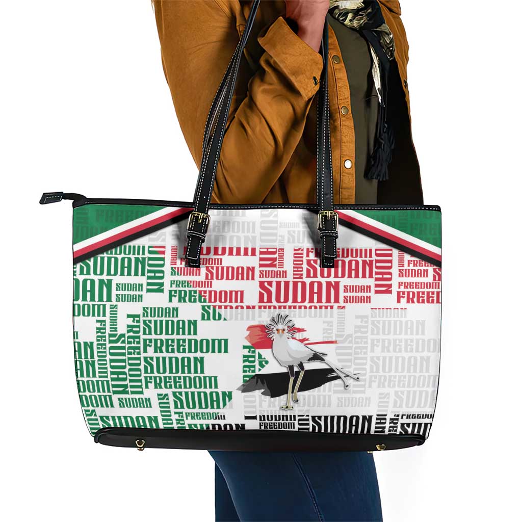 Sudan Leather Tote Bag Secretary Bird With Typography Patterns - African Pride