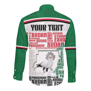 Personalized Sudan Long Sleeve Button Shirt Secretary Bird With Typography Patterns - African Pride