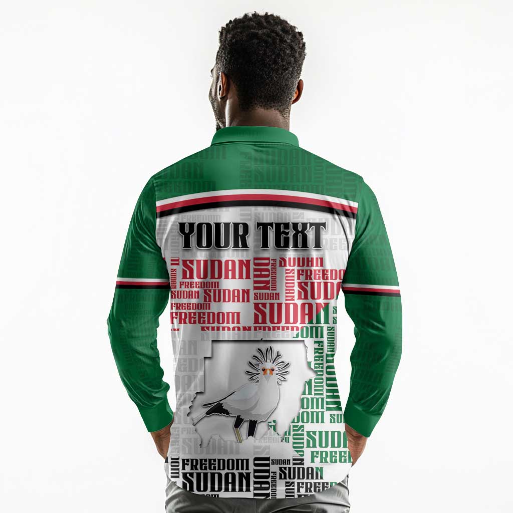 Personalized Sudan Long Sleeve Polo Shirt Secretary Bird With Typography Patterns - African Pride