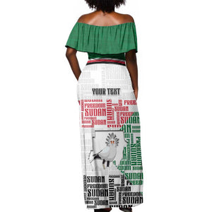 Personalized Sudan Off Shoulder Maxi Dress Secretary Bird With Typography Patterns - African Pride