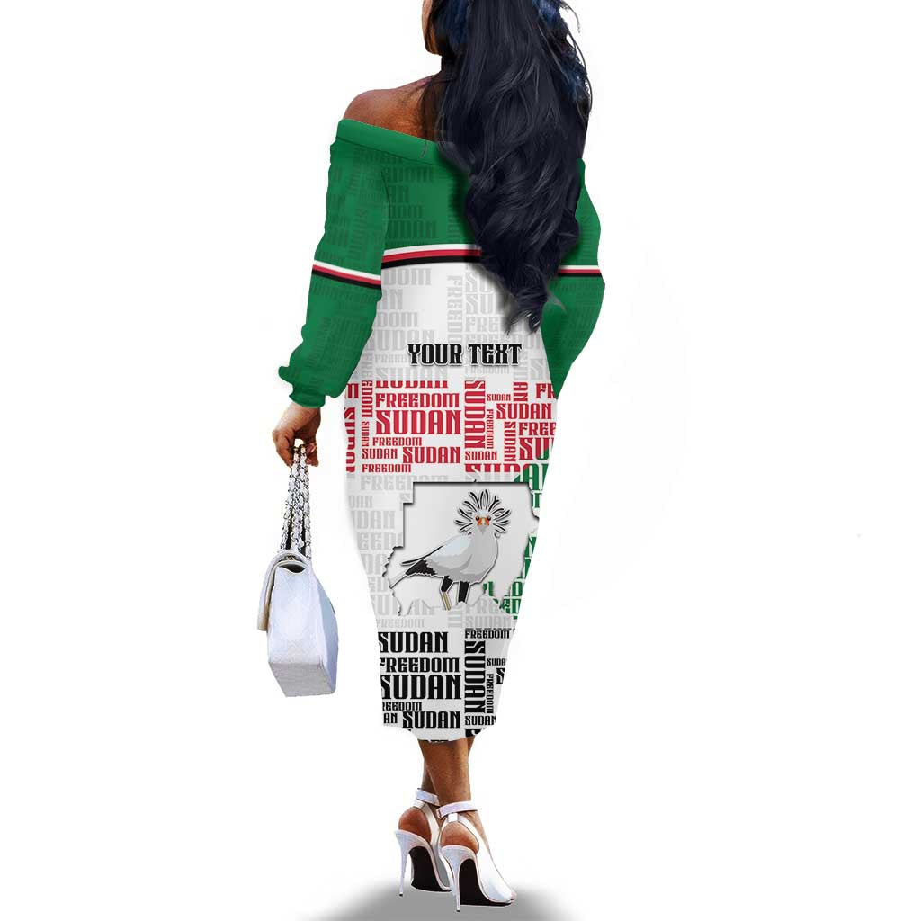 Personalized Sudan Off The Shoulder Long Sleeve Dress Secretary Bird With Typography Patterns - African Pride