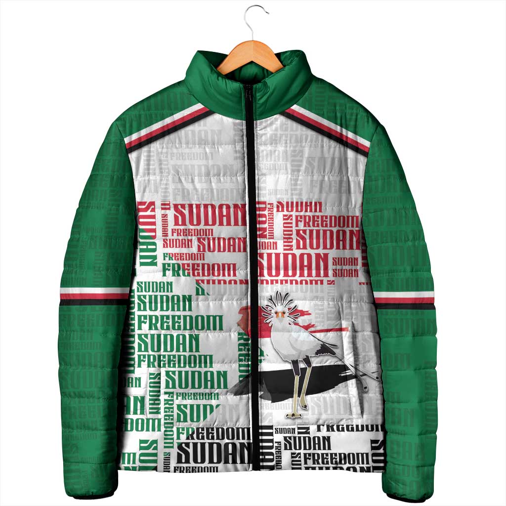 Personalized Sudan Padded Jacket Secretary Bird With Typography Patterns - African Pride