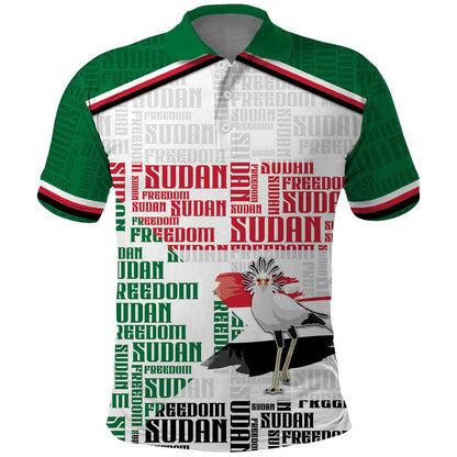 Personalized Sudan Polo Shirt Secretary Bird With Typography Patterns - African Pride