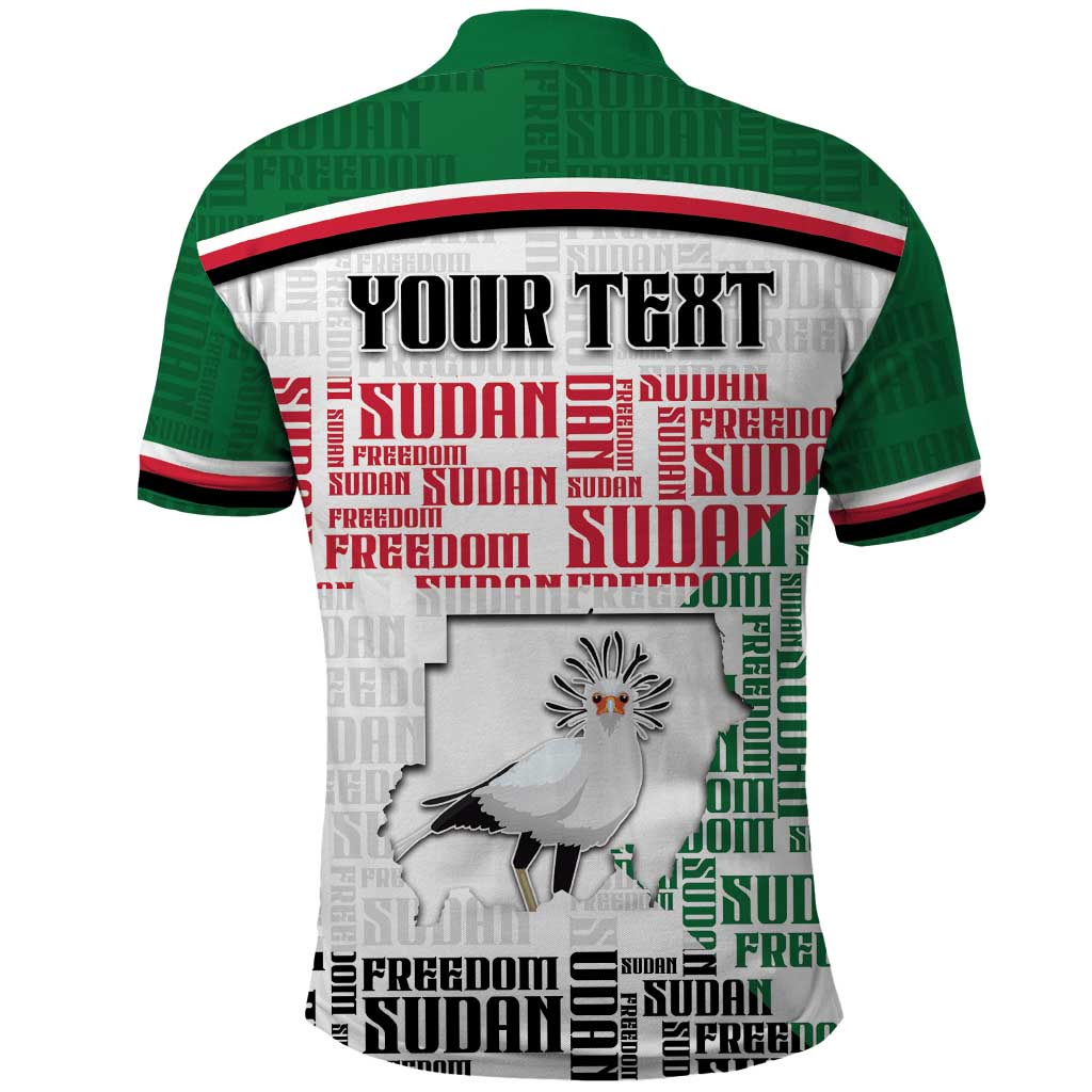 Personalized Sudan Polo Shirt Secretary Bird With Typography Patterns - African Pride