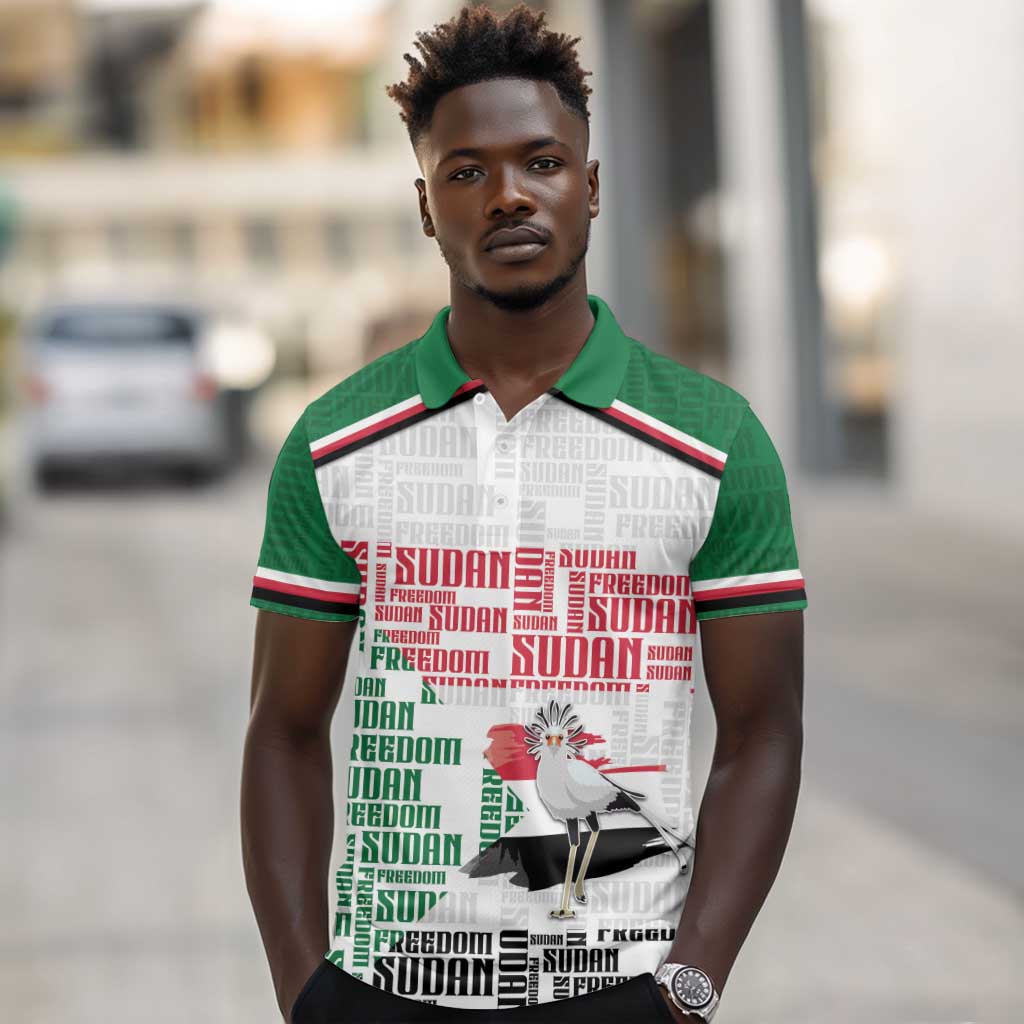 Personalized Sudan Polo Shirt Secretary Bird With Typography Patterns - African Pride