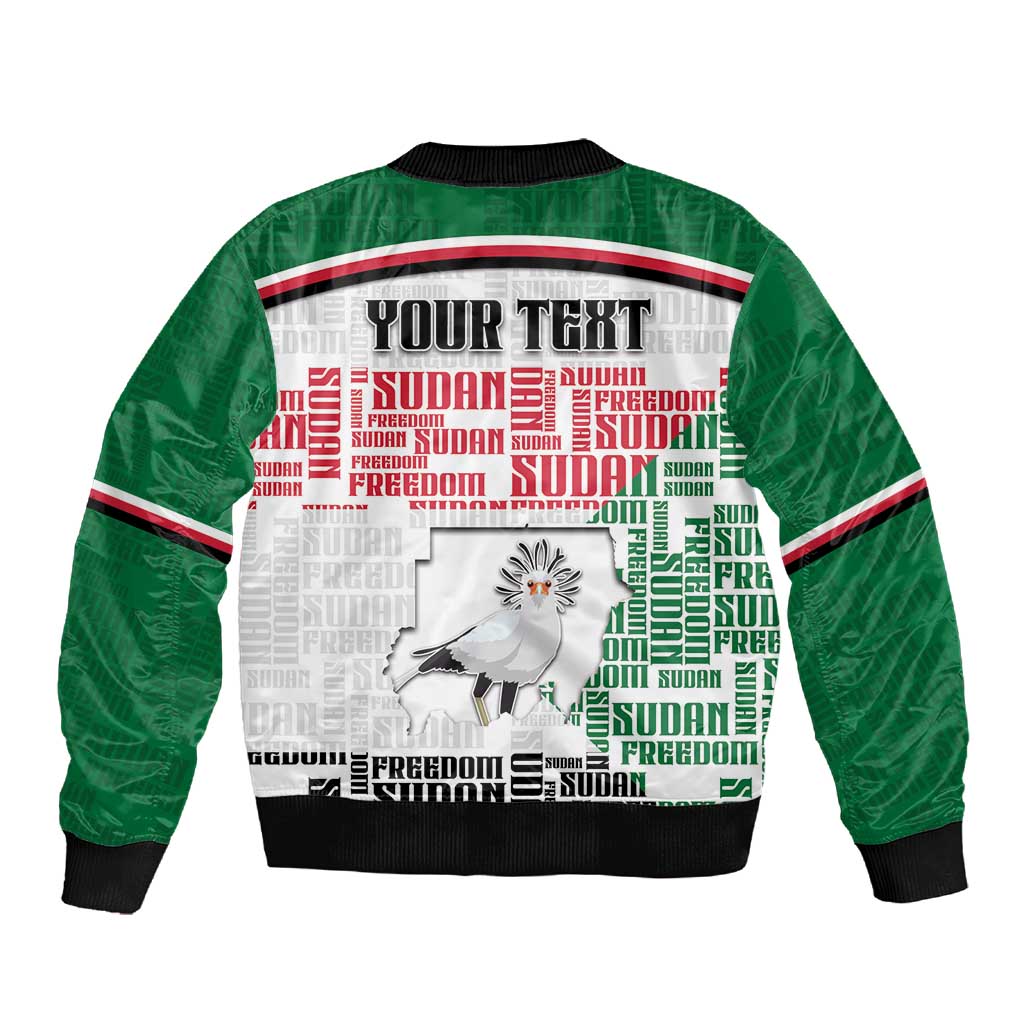 Personalized Sudan Sleeve Zip Bomber Jacket Secretary Bird With Typography Patterns - African Pride