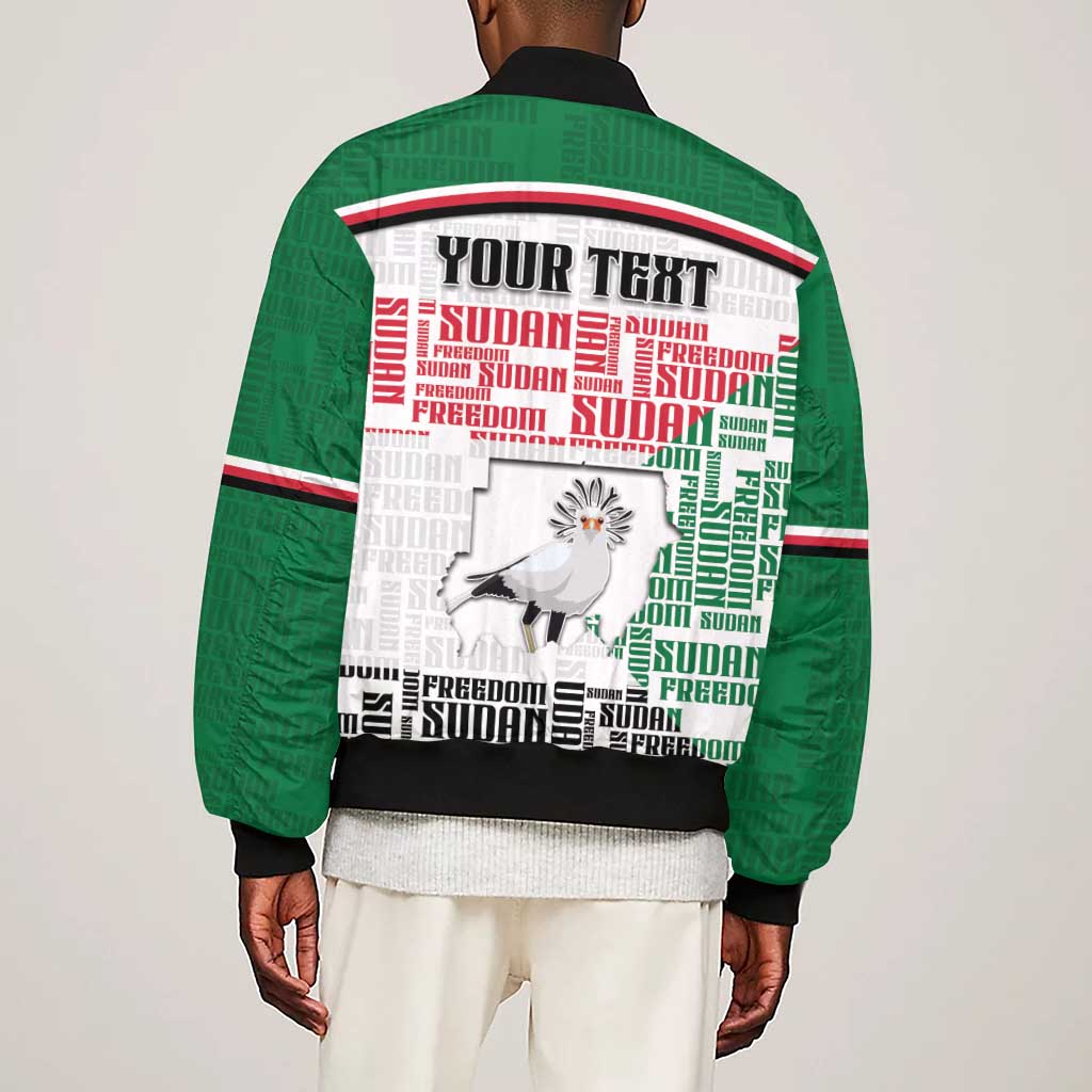 Personalized Sudan Sleeve Zip Bomber Jacket Secretary Bird With Typography Patterns - African Pride