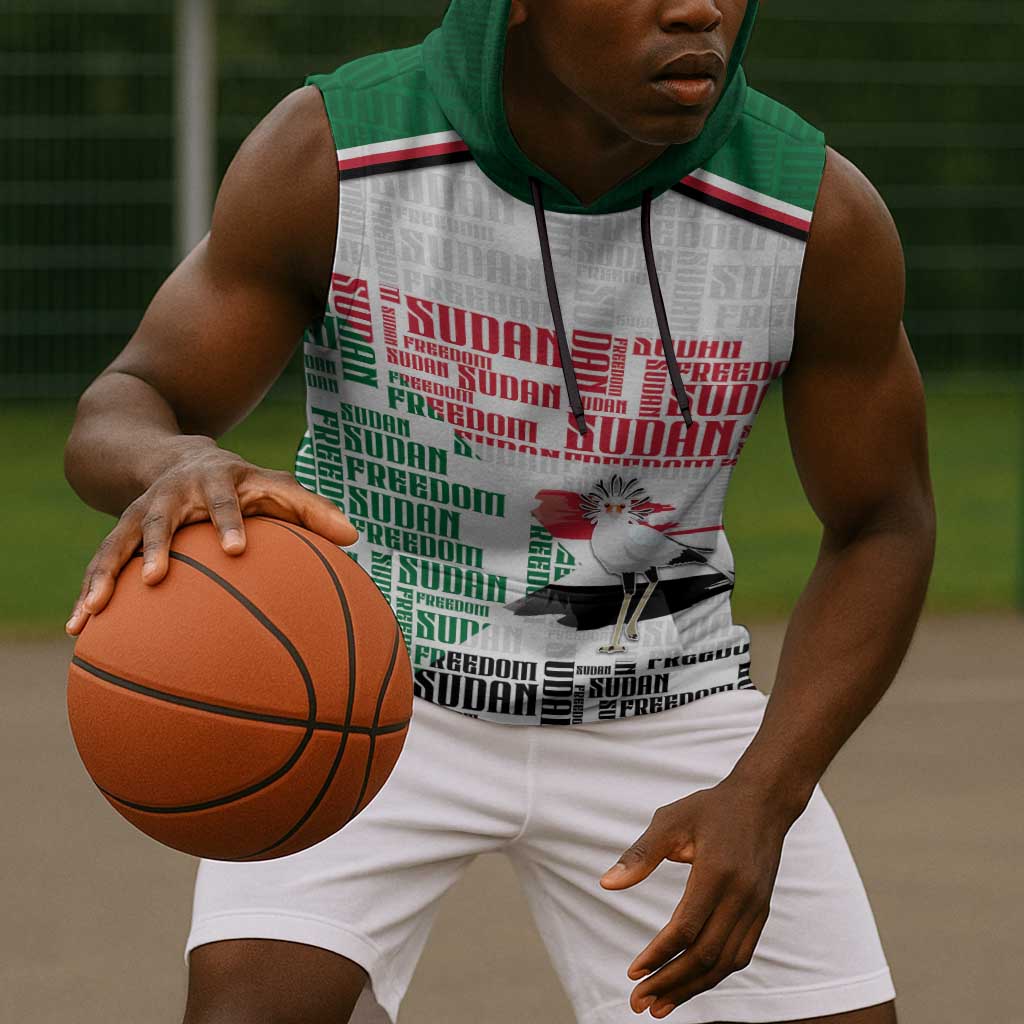 Personalized Sudan Sleeveless Hoodie Secretary Bird With Typography Patterns - African Pride