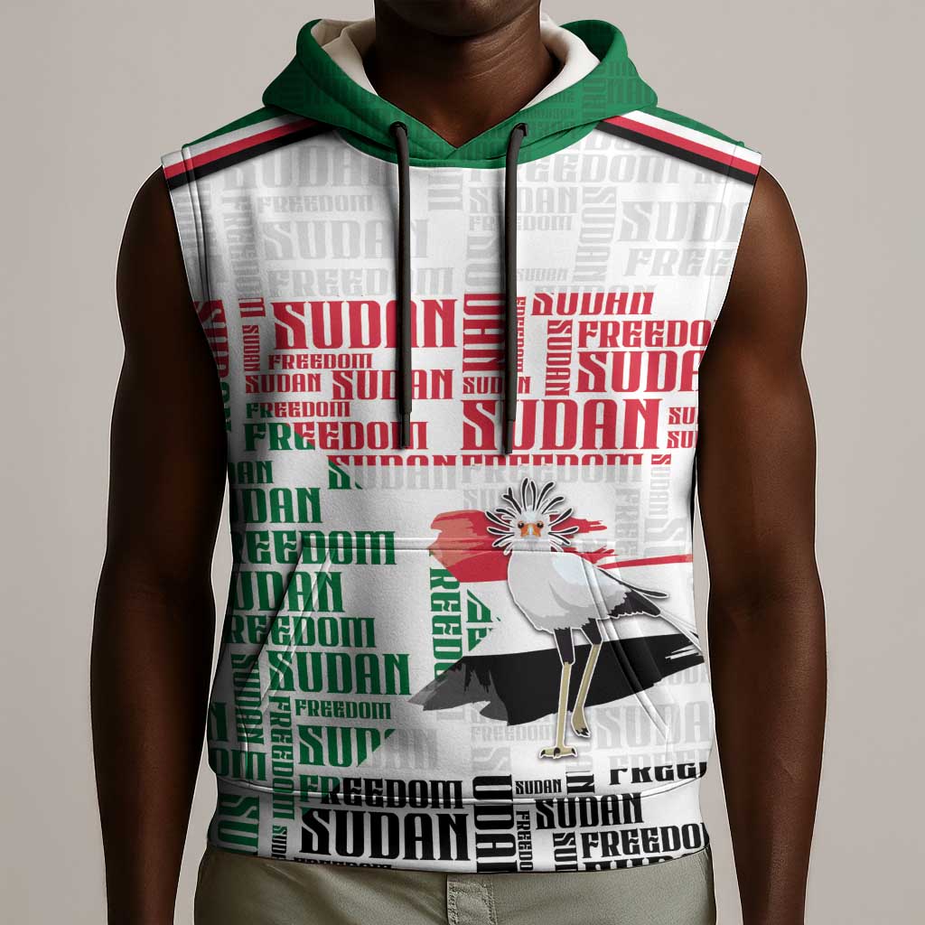 Personalized Sudan Sleeveless Hoodie Secretary Bird With Typography Patterns - African Pride