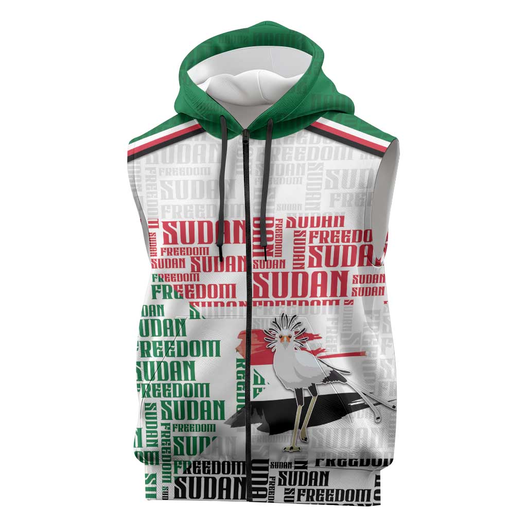 Personalized Sudan Sleeveless Zip Hoodie Secretary Bird With Typography Patterns - African Pride