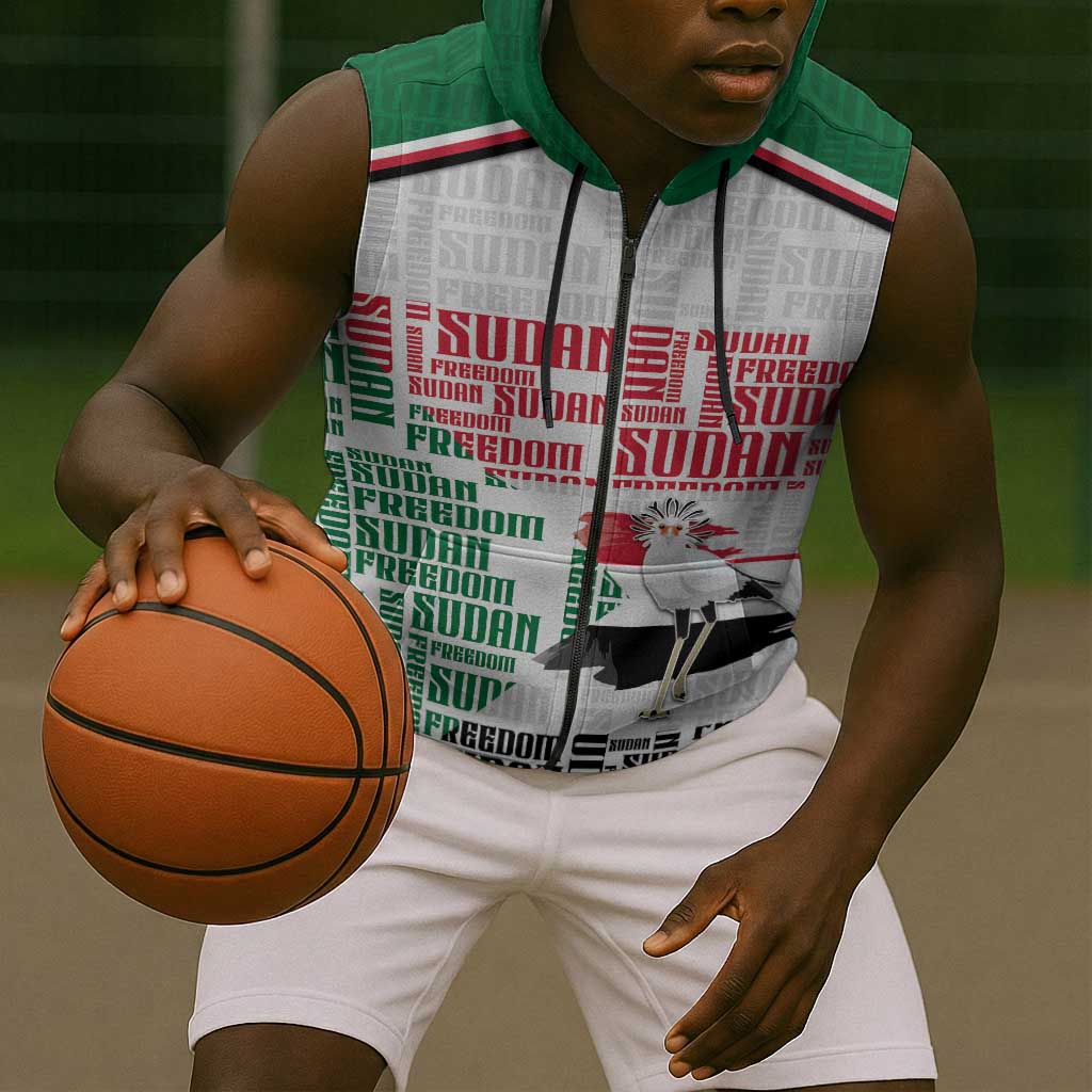 Personalized Sudan Sleeveless Zip Hoodie Secretary Bird With Typography Patterns - African Pride