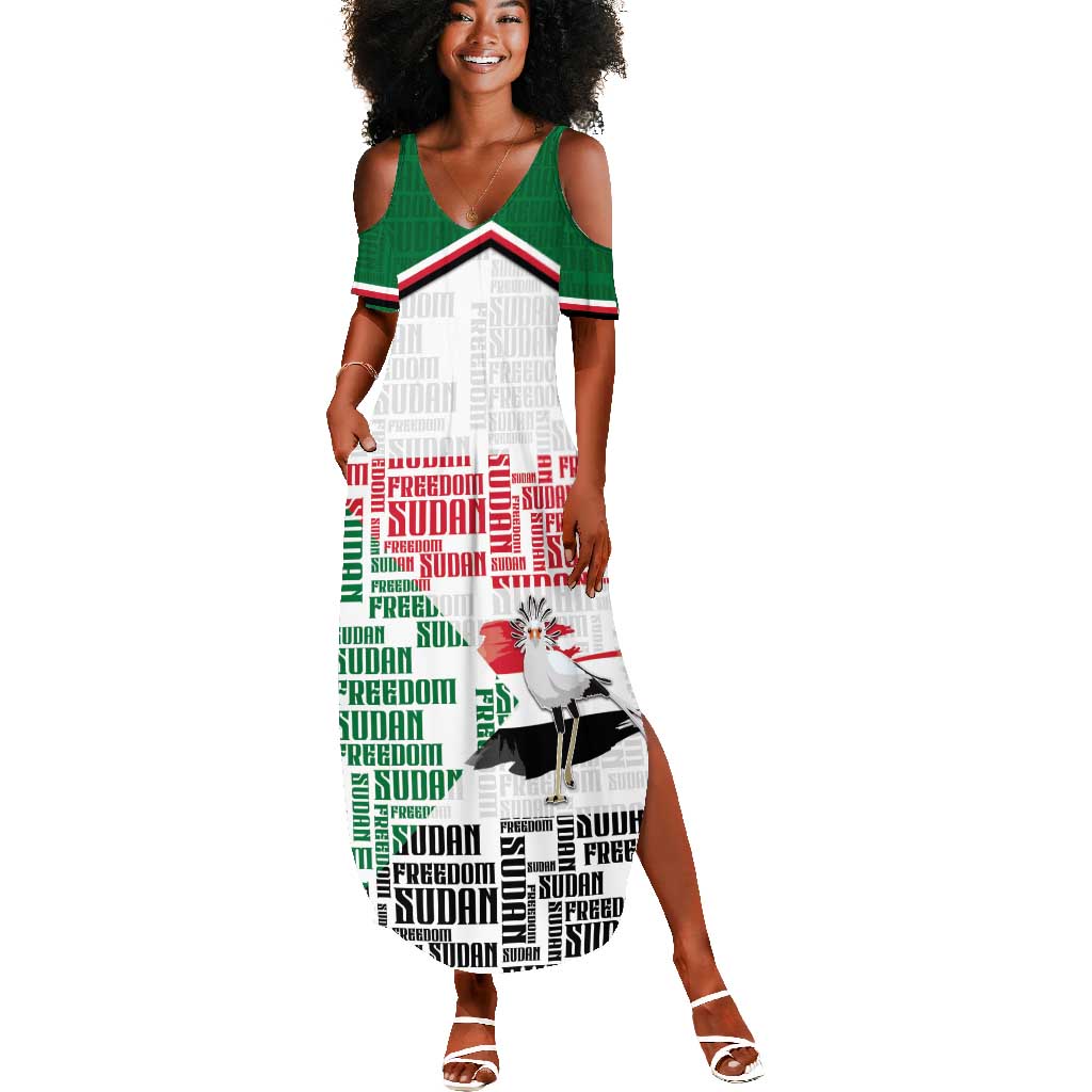 Personalized Sudan Summer Maxi Dress Secretary Bird With Typography Patterns - African Pride