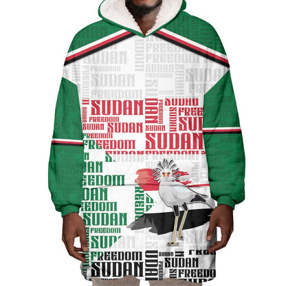 Personalized Sudan Wearable Blanket Hoodie Secretary Bird With Typography Patterns - African Pride