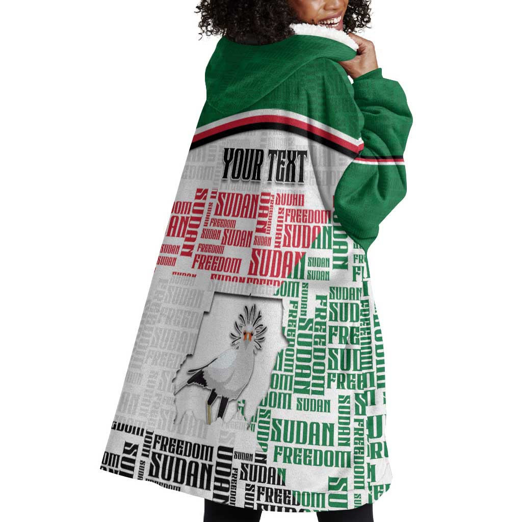 Personalized Sudan Wearable Blanket Hoodie Secretary Bird With Typography Patterns - African Pride
