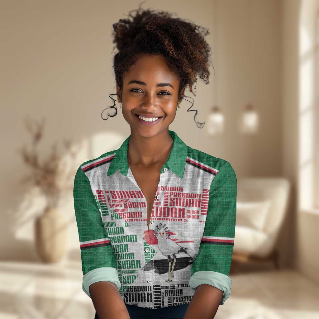 Personalized Sudan Women Casual Shirt Secretary Bird With Typography Patterns - African Pride