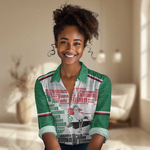 Personalized Sudan Women Casual Shirt Secretary Bird With Typography Patterns - African Pride