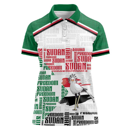 Personalized Sudan Women Polo Shirt Secretary Bird With Typography Patterns - African Pride