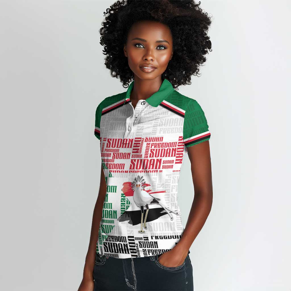 Personalized Sudan Women Polo Shirt Secretary Bird With Typography Patterns - African Pride