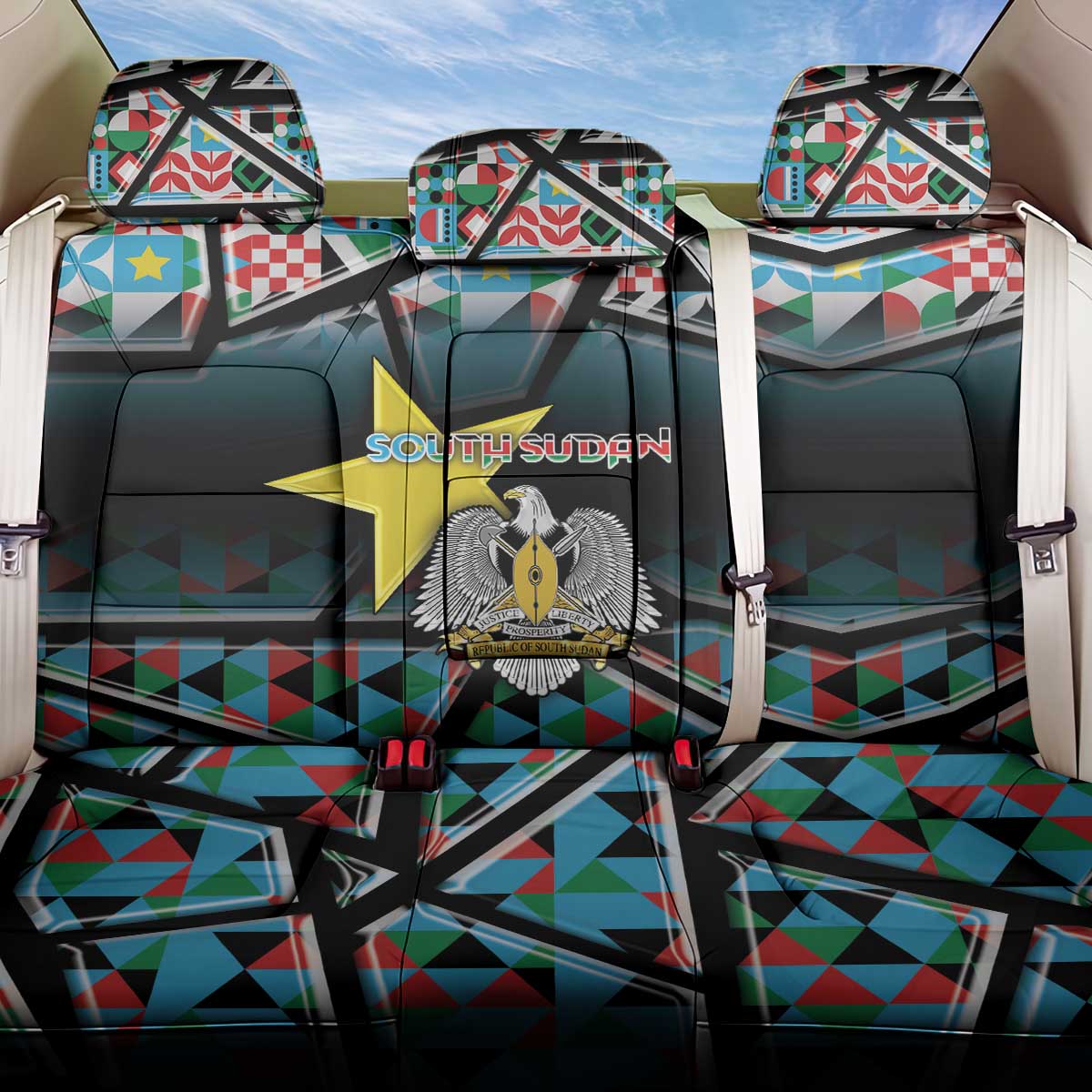 South Sudan Back Car Seat Cover Geometric African Patterns - African Pride