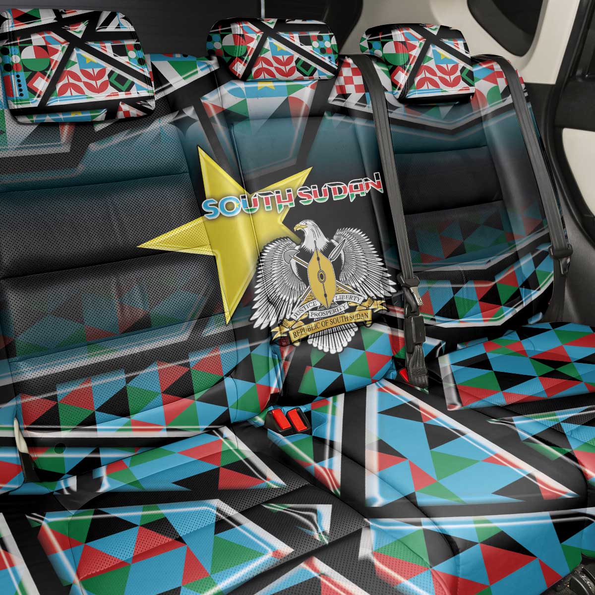 South Sudan Back Car Seat Cover Geometric African Patterns - African Pride