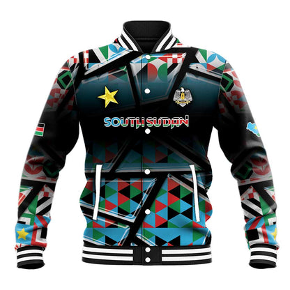 Custom South Sudan Baseball Jacket Geometric African Patterns - African Pride