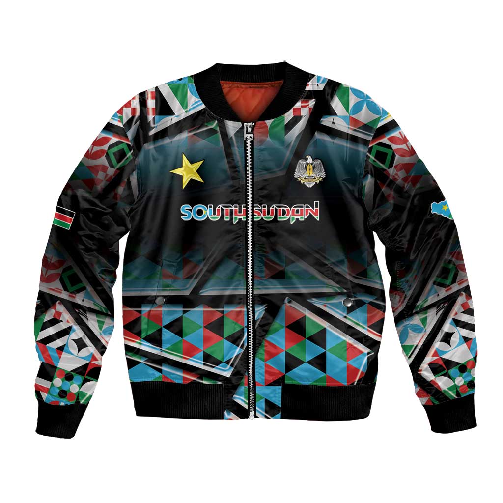 Custom South Sudan Bomber Jacket Geometric African Patterns - African Pride
