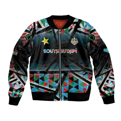Custom South Sudan Bomber Jacket Geometric African Patterns - African Pride