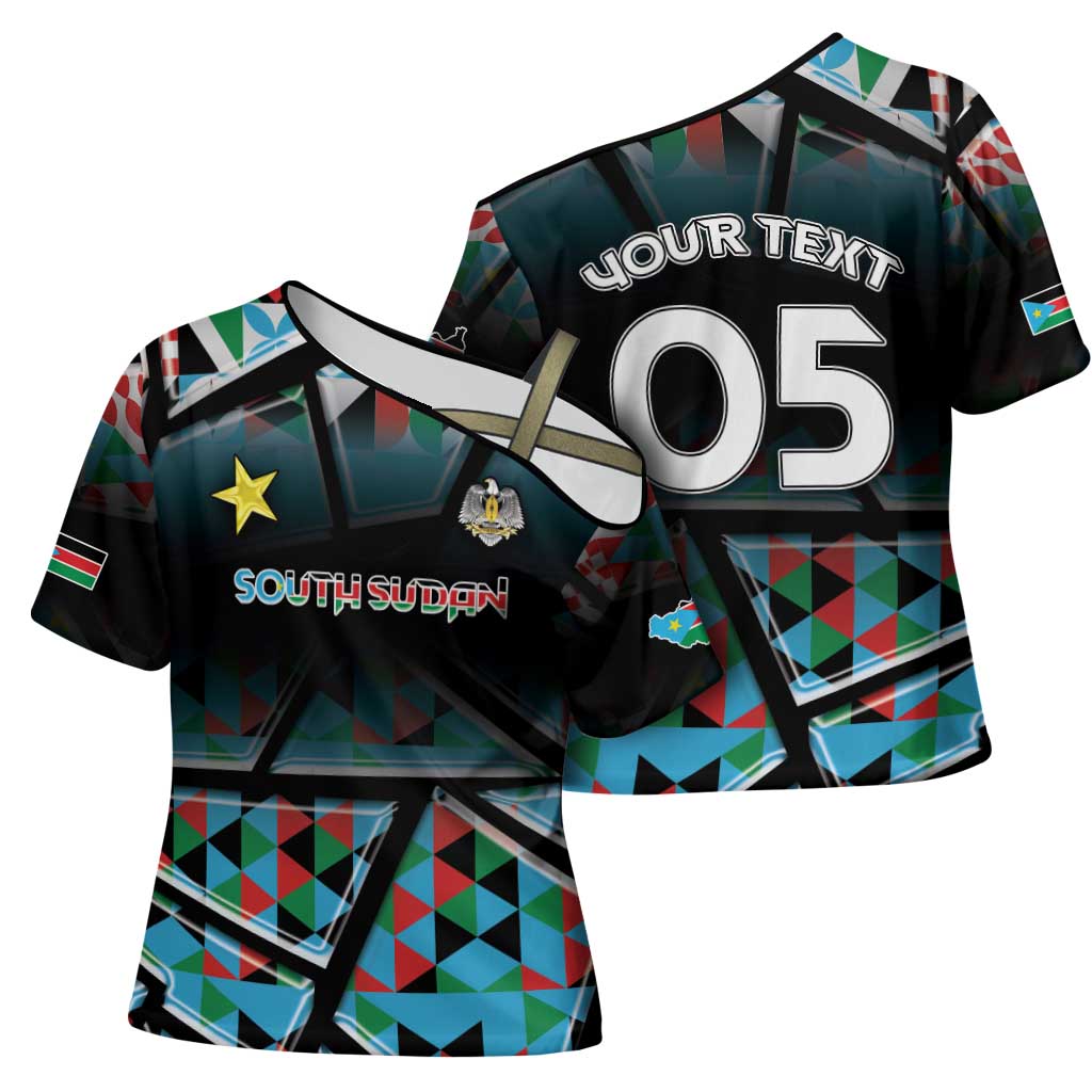 Custom South Sudan Cross Shoulder Shirt Geometric African Patterns - African Pride