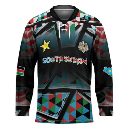 Custom South Sudan Hockey Jersey Geometric African Patterns - African Pride