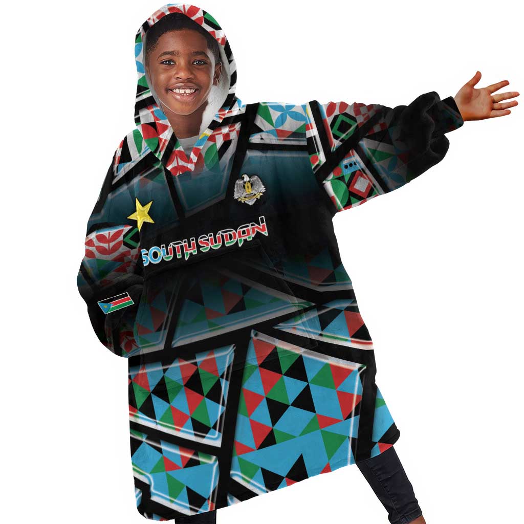 Custom South Sudan Kid Wearable Blanket Hoodie Geometric African Patterns - African Pride