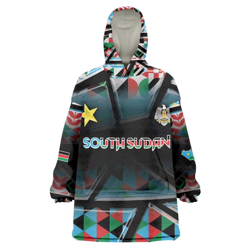 Custom South Sudan Kid Wearable Blanket Hoodie Geometric African Patterns - African Pride