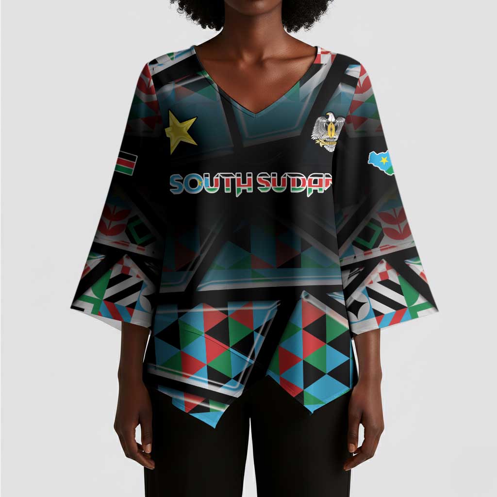 Custom South Sudan Kimono Sleeve Blouse Geometric African Patterns - African Pride