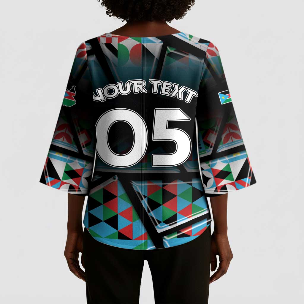 Custom South Sudan Kimono Sleeve Blouse Geometric African Patterns - African Pride