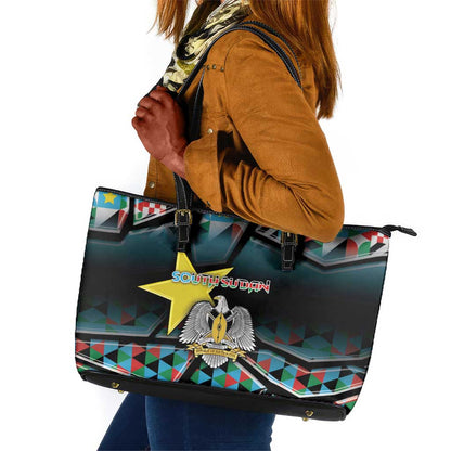 South Sudan Leather Tote Bag Geometric African Patterns - African Pride