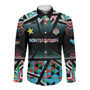 Custom South Sudan Long Sleeve Button Shirt Geometric African Patterns - African Pride