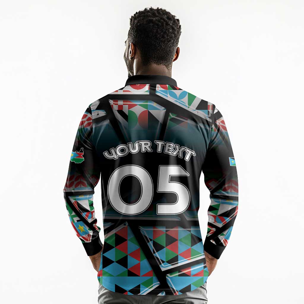 Custom South Sudan Long Sleeve Polo Shirt Geometric African Patterns - African Pride
