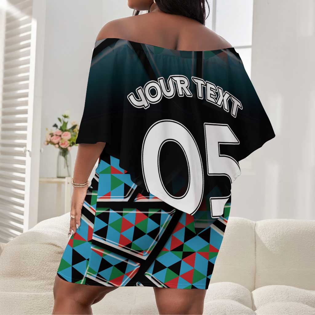 Custom South Sudan Off Shoulder Short Dress Geometric African Patterns - African Pride