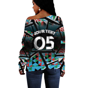 Custom South Sudan Off Shoulder Sweater Geometric African Patterns - African Pride