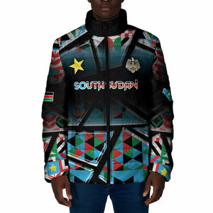 Custom South Sudan Padded Jacket Geometric African Patterns - African Pride