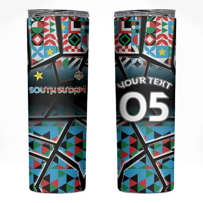 Custom South Sudan Skinny Tumbler Geometric African Patterns - African Pride