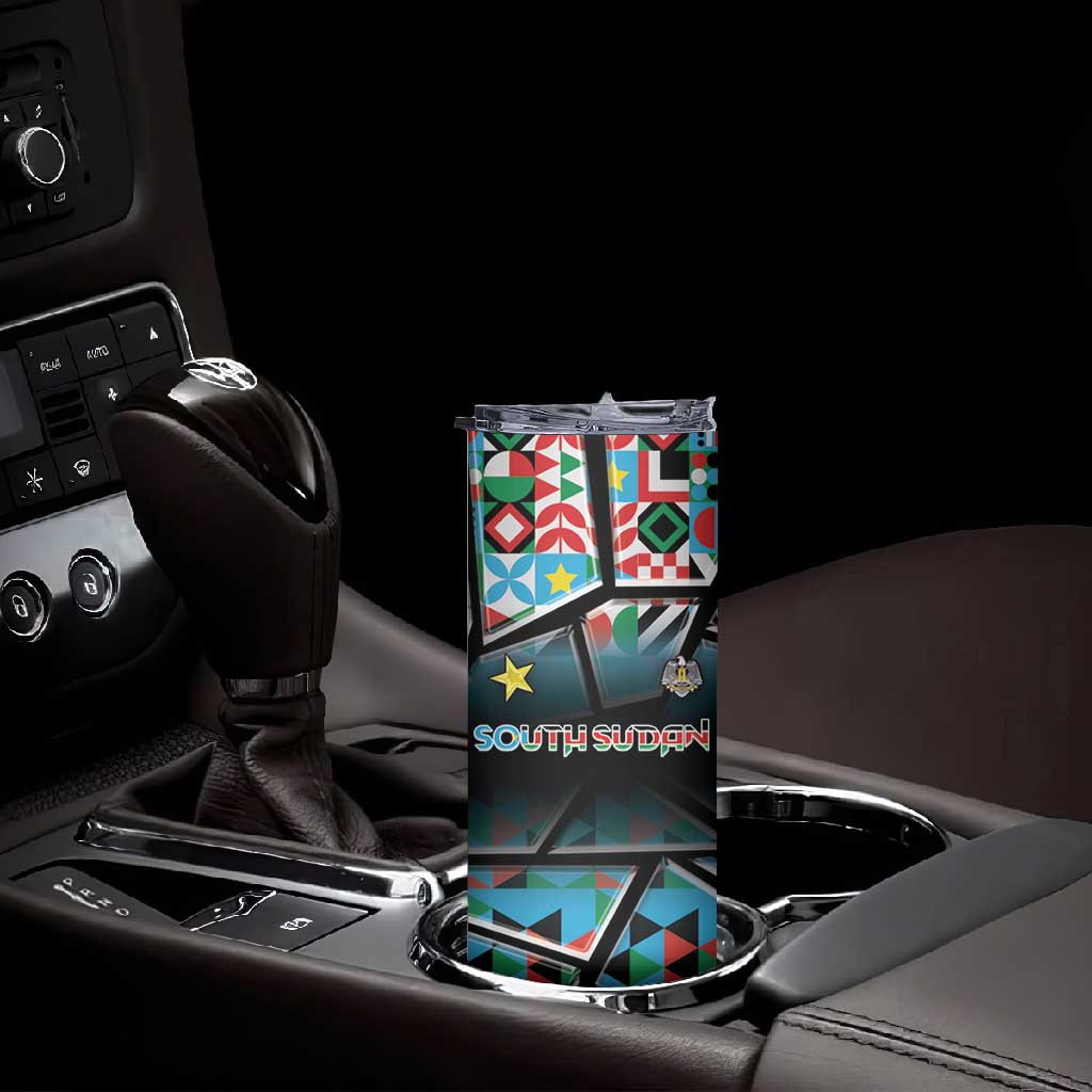 Custom South Sudan Skinny Tumbler Geometric African Patterns - African Pride