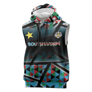 Custom South Sudan Sleeveless Hoodie Geometric African Patterns - African Pride
