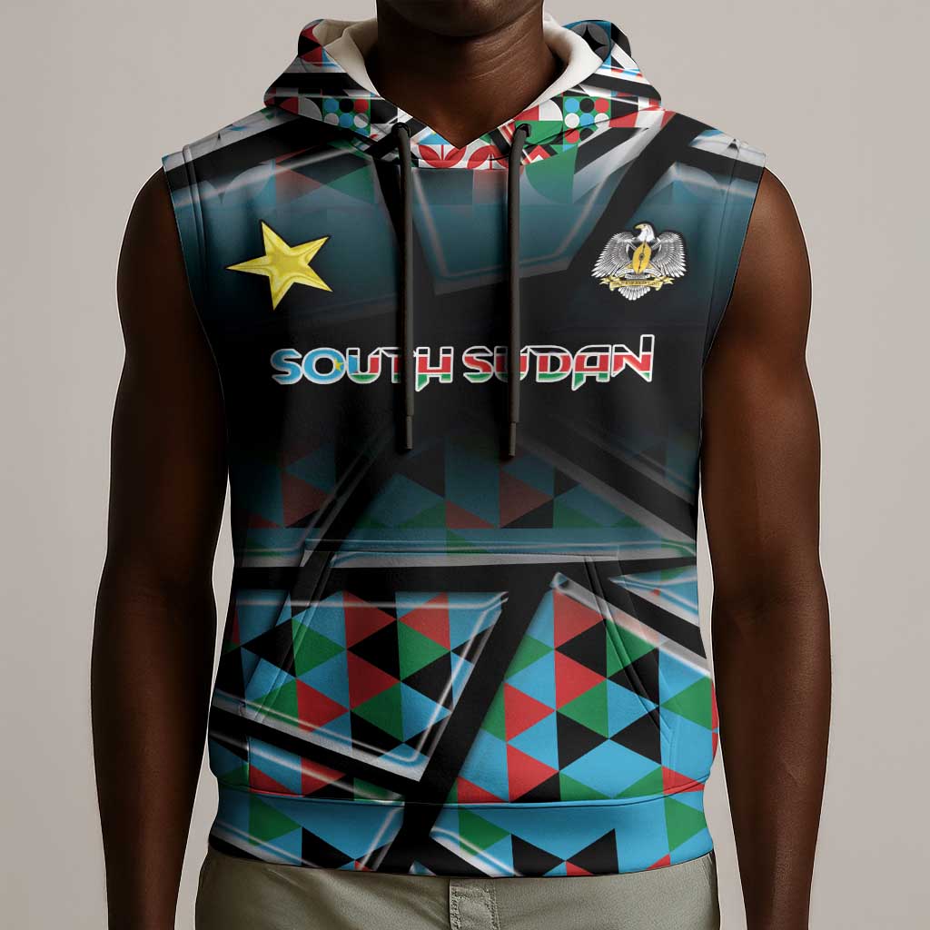 Custom South Sudan Sleeveless Hoodie Geometric African Patterns - African Pride