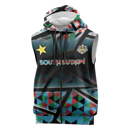 Custom South Sudan Sleeveless Zip Hoodie Geometric African Patterns - African Pride