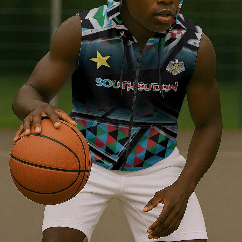 Custom South Sudan Sleeveless Zip Hoodie Geometric African Patterns - African Pride