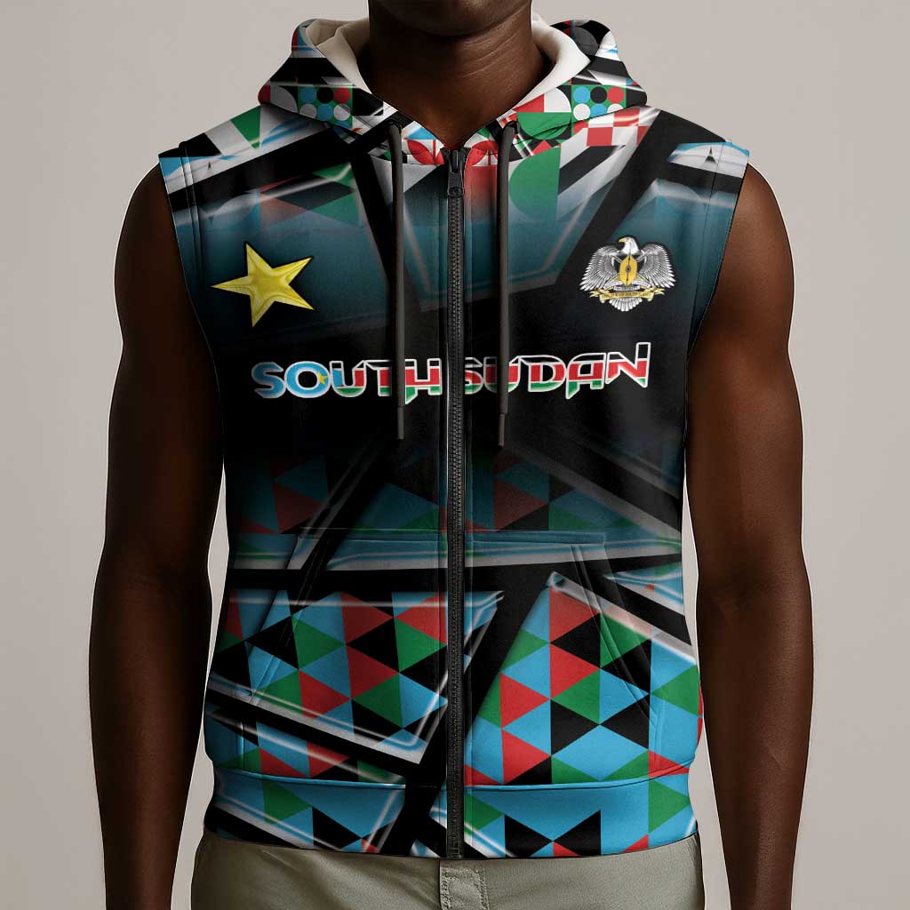 Custom South Sudan Sleeveless Zip Hoodie Geometric African Patterns - African Pride